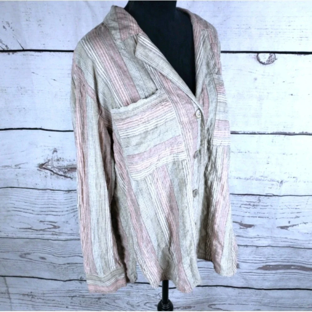 NWT Free People High Tides Pink Sands Top Women's Size Small Button Down Striped
